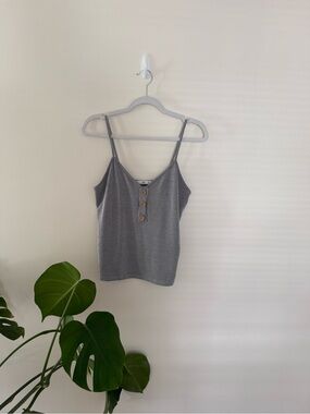 Gray Ribbed Button-Front Cami Tank Top